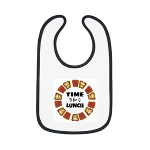 Funny Baby Bib - "Time for Lunch" Contrast Trim Jersey Bib for Mealtime Fun Funny Baby Bib - "Time for Lunch" Contrast Trim Jersey Bib for Mealtime Fun