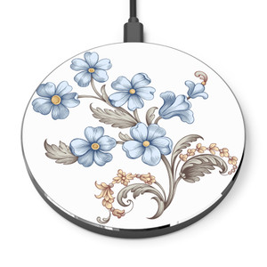 Floral Design Wireless Charger - Fast Charging Station with Elegant Blue Flowers Floral Design Wireless Charger - Fast Charging Station with Elegant Blue Flowers