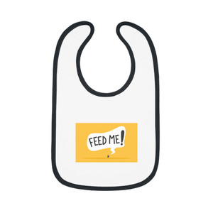 Cute Baby Bib with 'Feed Me!' Design | Contrast Trim Jersey Bib for Mealtime Fun Cute Baby Bib with 'Feed Me!' Design | Contrast Trim Jersey Bib for Mealtime Fun