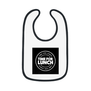 Cute Baby Bib - "Time for Lunch" Contrast Trim Design Cute Baby Bib - "Time for Lunch" Contrast Trim Design