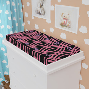 Stylish Baby Changing Pad Cover - Elegant Floral Design in Pink and Black Stylish Baby Changing Pad Cover - Elegant Floral Design in Pink and Black