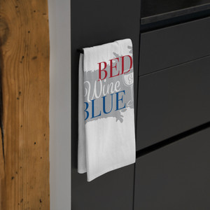 Decorative Tea Towel - 'Bed, Wine & Blue' - Perfect Kitchen Accessory for Home Entertaining Decorative Tea Towel - 'Bed, Wine & Blue' - Perfect Kitchen Accessory for Home Entertaining
