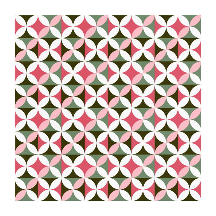 Geometric Green And Rose Floral Pattern Recycled polyester fabric