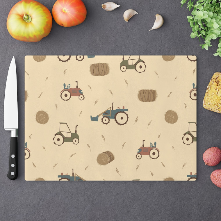 Tractor And Hay Stacks Cutting Board