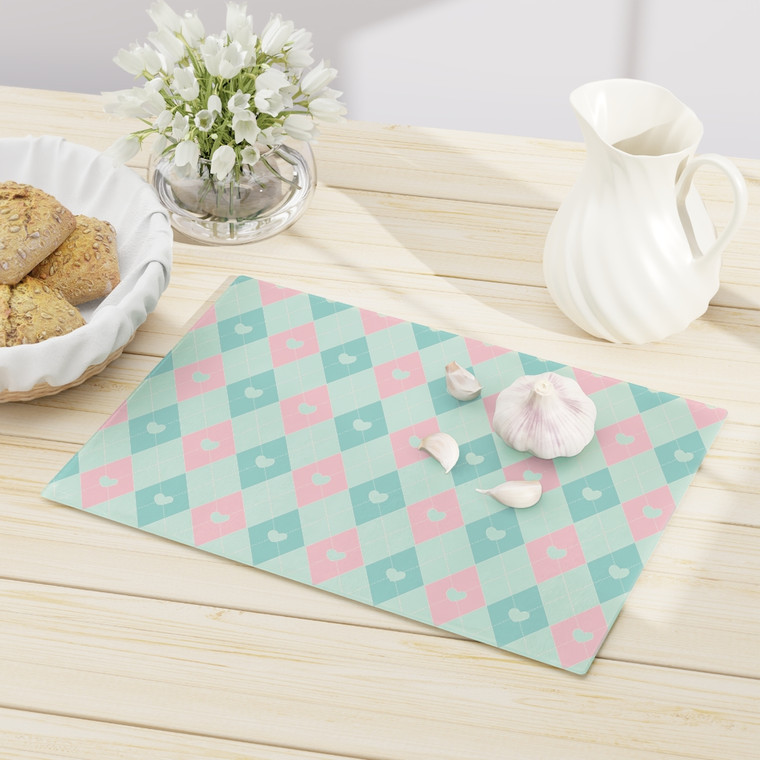 Mint Green And Pastel Pink Argyle Cutting Board