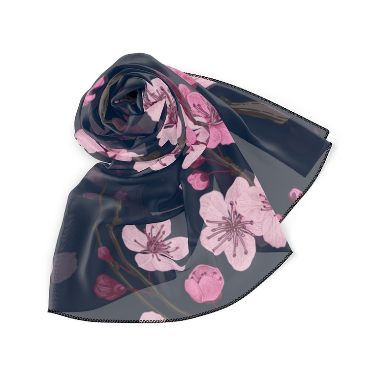 Japanese Cherry Blossoms Pattern Poly Scarf