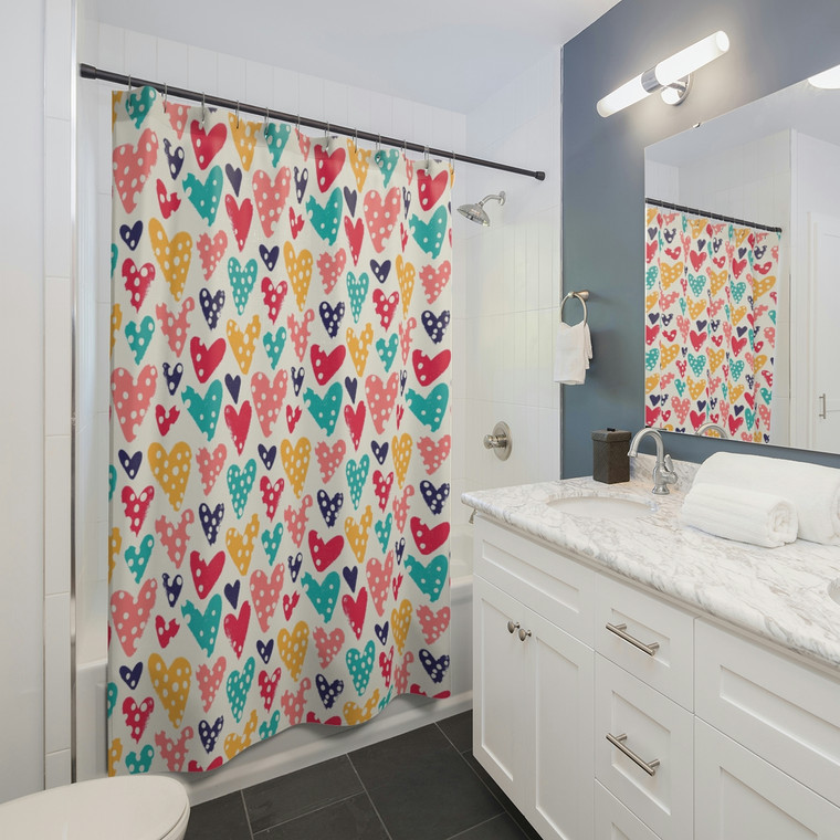 Cute Heart And Dots Shower Curtains