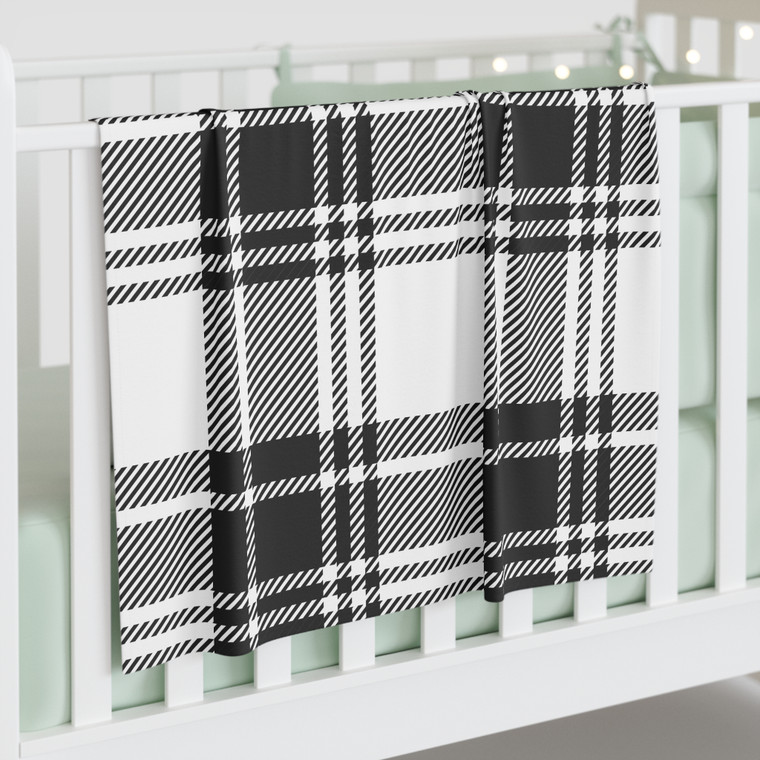 Plaid Baby Swaddle Blanket – Cozy Black and White Newborn Wrap