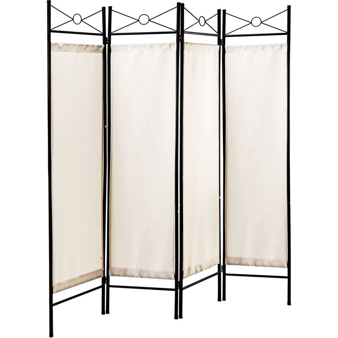 Metal Room Divider Privacy Screen with Removable Fabric White Color