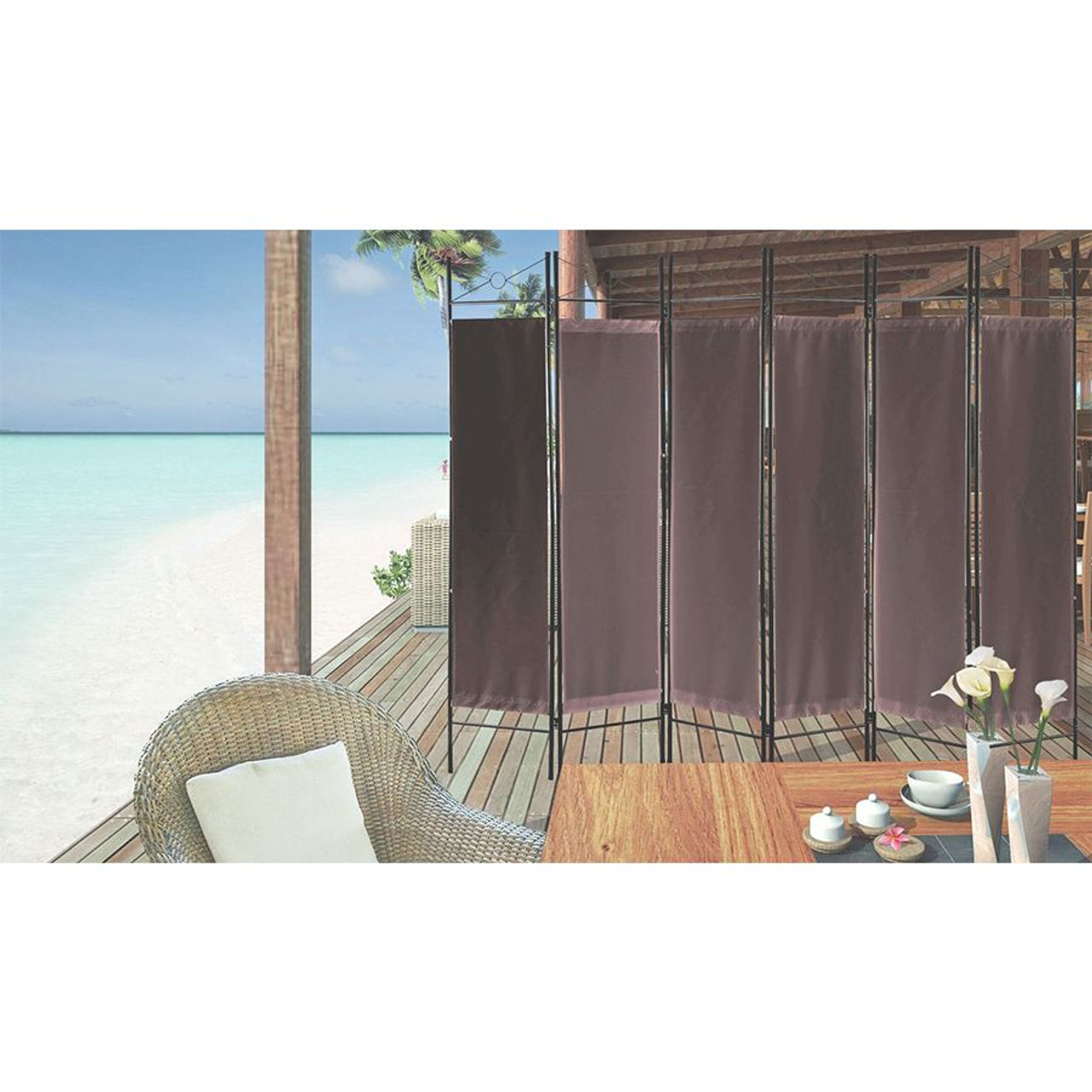 Metal Room Divider Privacy Screen with Removable Fabric  Brown Color
