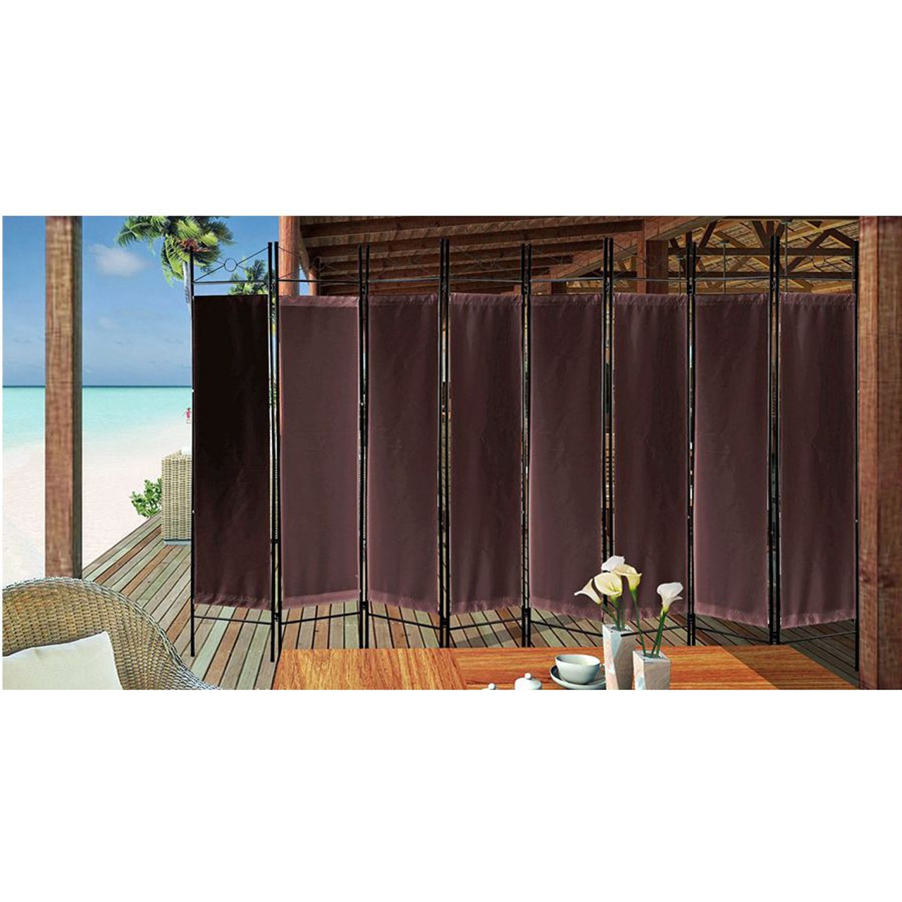 Metal Room Divider Privacy Screen with Removable Fabric  Brown Color