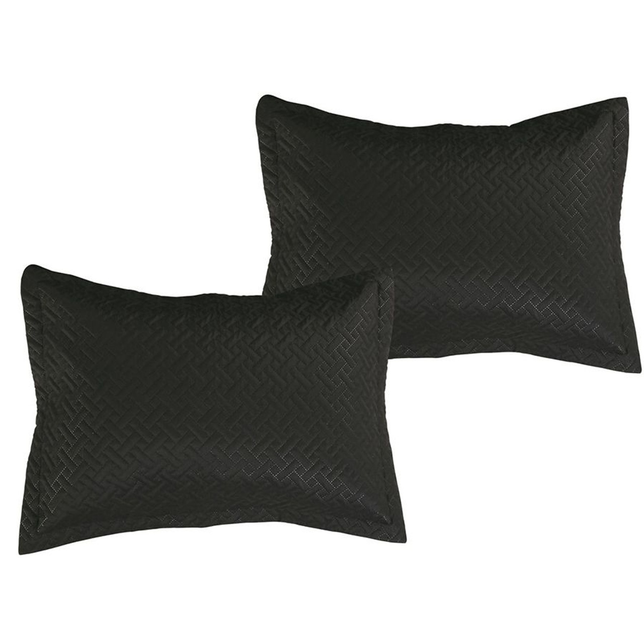3 PC Squared Stitched Pinsonic Reversible Oversized Bedspread Black Color