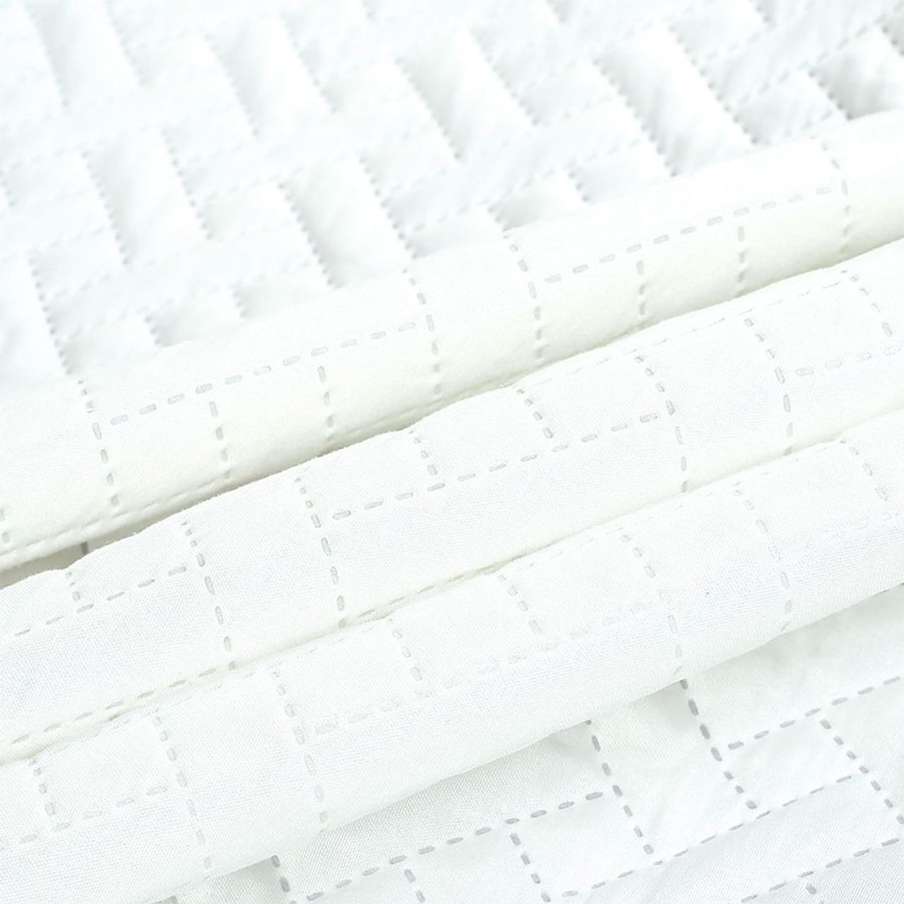 3 PCS Squared Stitched Pinsonic Reversible Oversized Bedspread White Color
