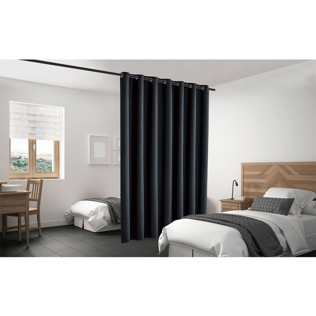 Blackout Room Divider Curtain Panel Thermal Insulated Black Color