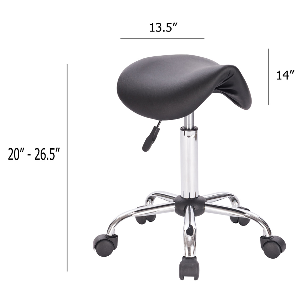 Adjustable Height Pneumatic Saddle Roller Stool with Chrome Base, Black in California, New York, New York City, Los Angeles, San Francisco, Pennsylvania, Washington DC, Virginia, Maryland