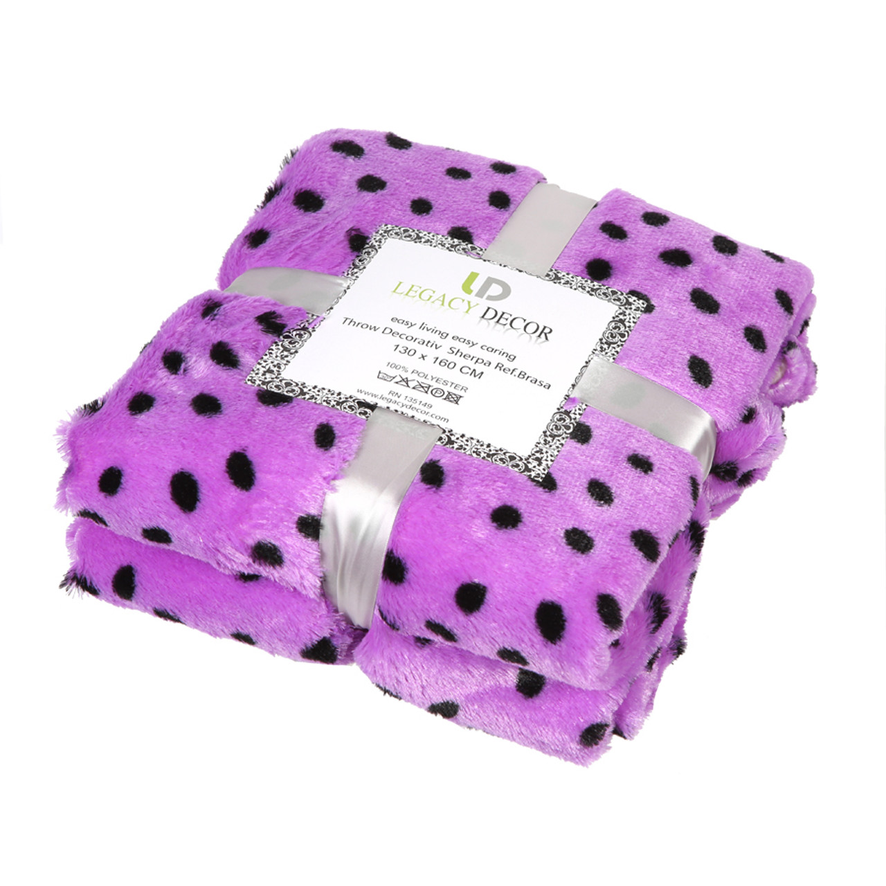 Luxurious Ultra Soft Throw Blanket with Sherpa Purple Polka Dots Design
