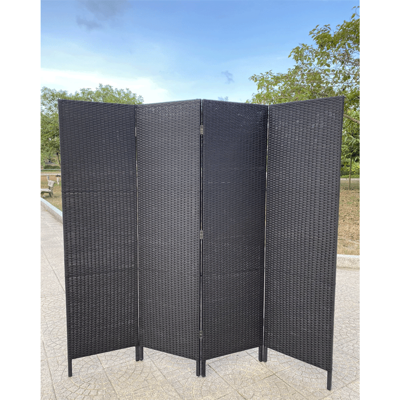 3 & 4 Panels Patio Outdoor Room Screen Divider Resin Wicker Black
