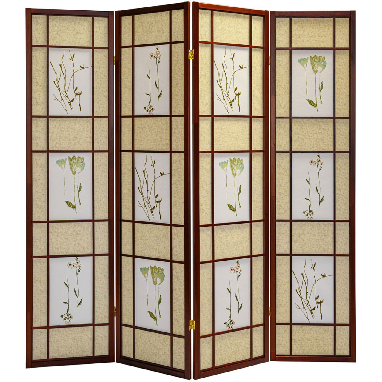 3 or 4 Panels Room Divider Privacy Screen Floral Botanical Print Cherry