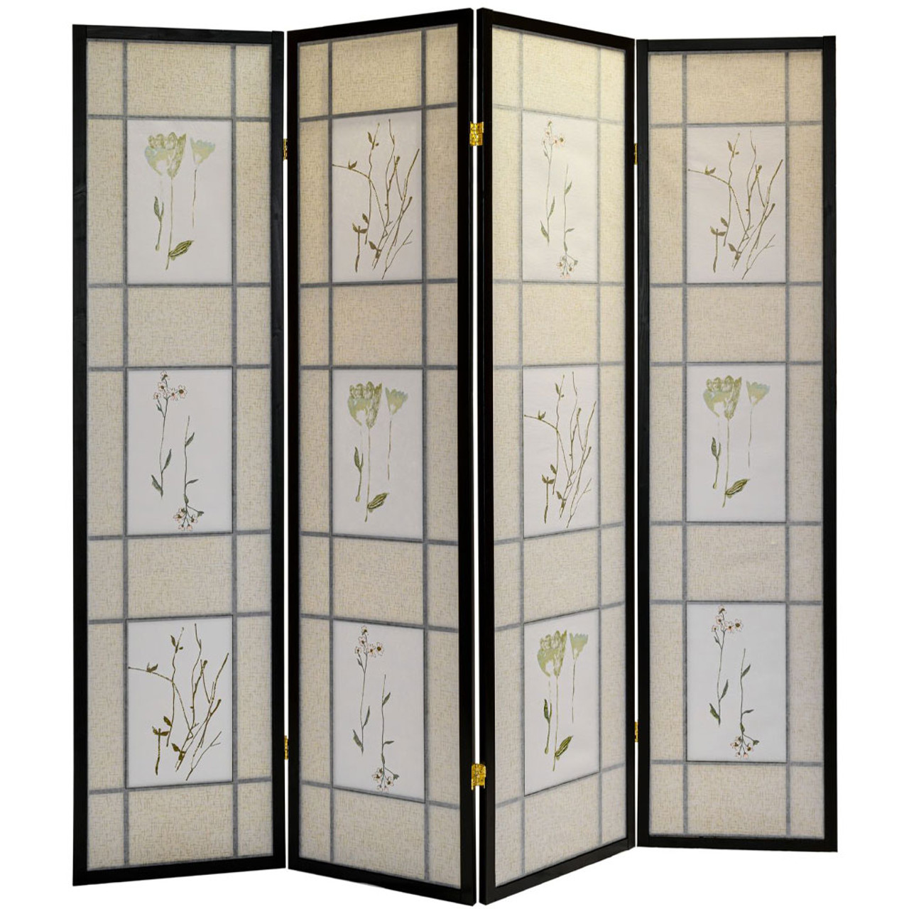 3 or 4 Panels Room Divider Privacy Screen Floral Botanical Print Black