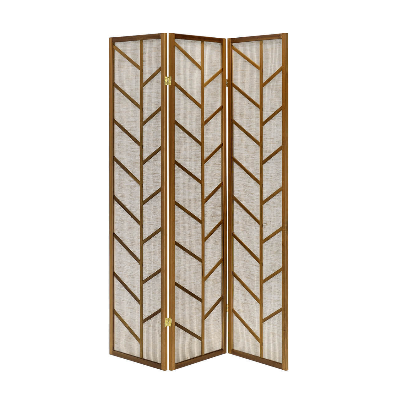 Room Divider Screen with Jute Insert Geometric Cutout Wood 71” High