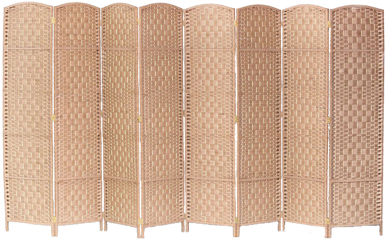 8 Panel Room Divider Privacy Screen Diamond Weave Bamboo Fiber