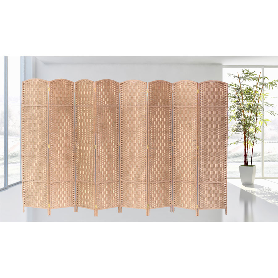 8 Panel Room Divider Privacy Screen Diamond Weave Bamboo Fiber