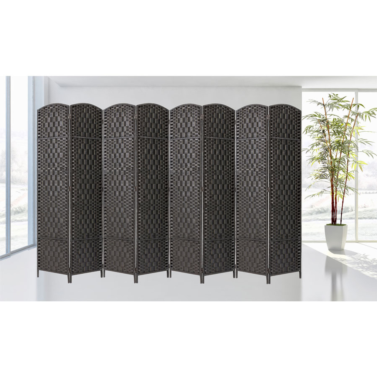 8 Panel Room Divider Privacy Screen Diamond Weave Bamboo Fiber