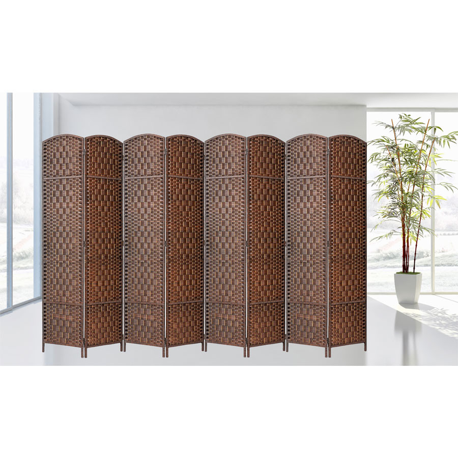 8 Panel Room Divider Privacy Screen Diamond Weave Bamboo Fiber - Thumbnail 5