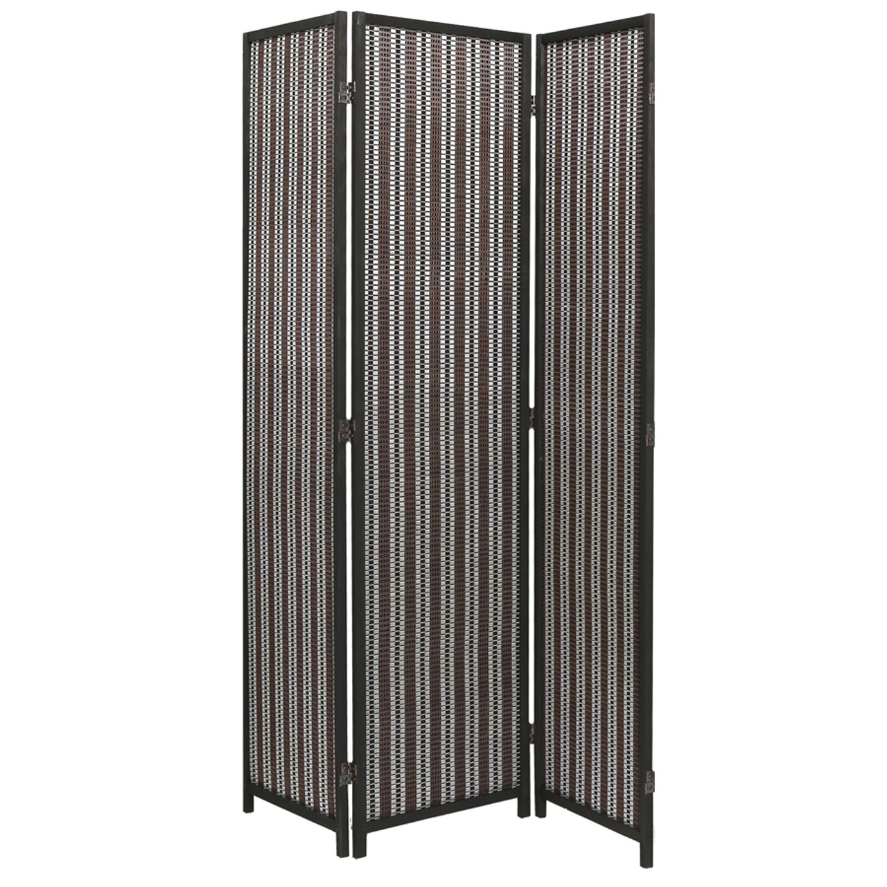 3 Panel Natural, Brown, or Black Color Wood and Bamboo Weave Room Divider