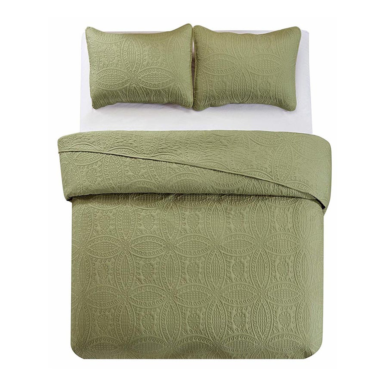 3 pcs Oversized Bedspread Coverlet Set Sage Color