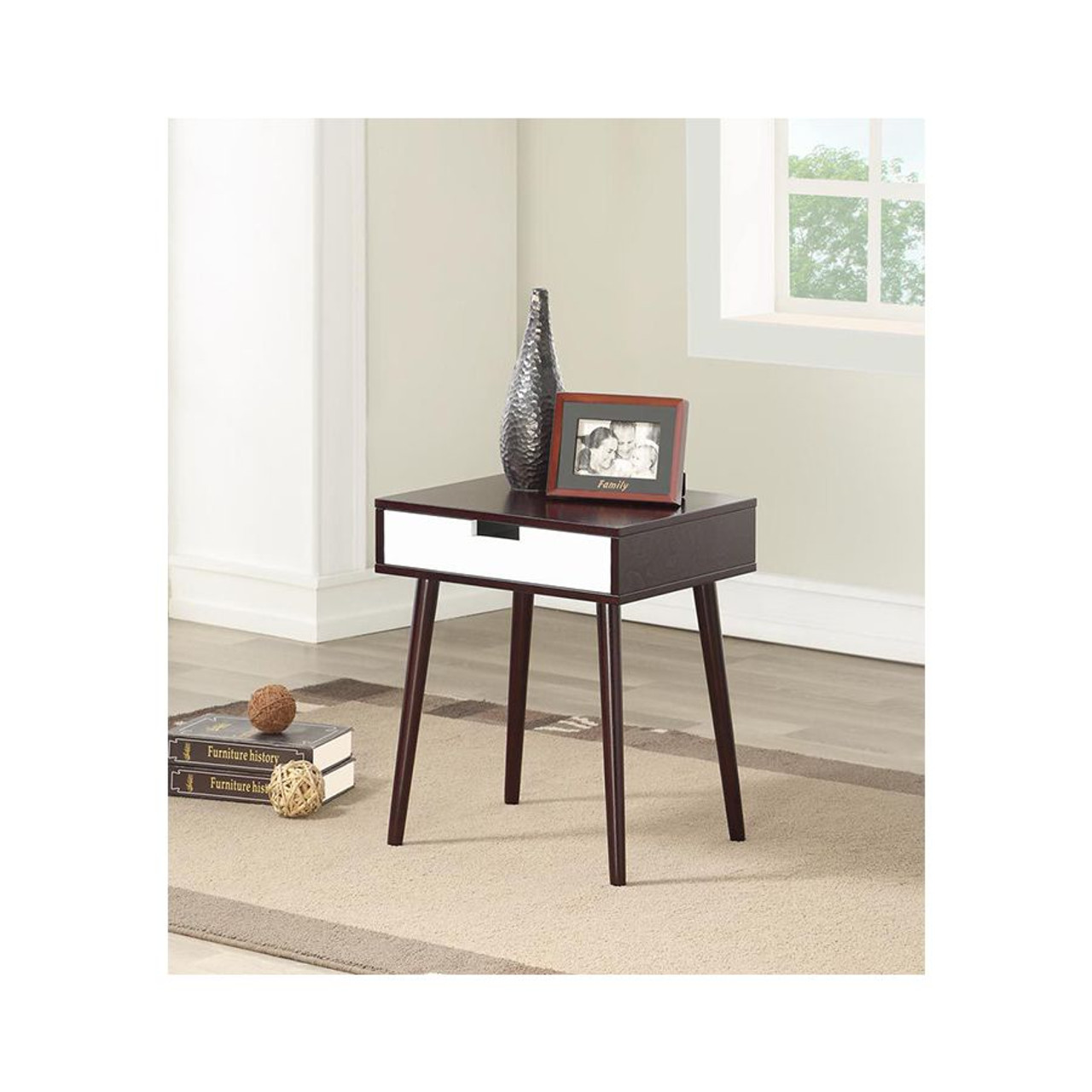 Espresso Color Hardwood End Table Night Stand With Drawer