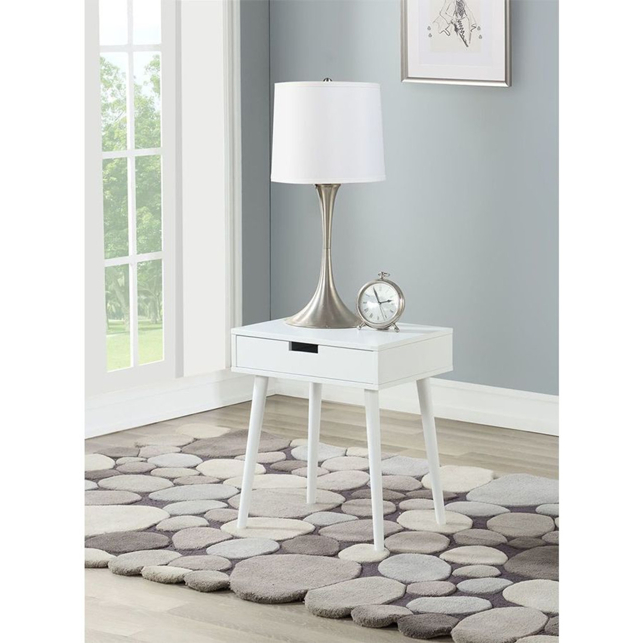 White Color Hardwood End Table, Night Stand with Drawer