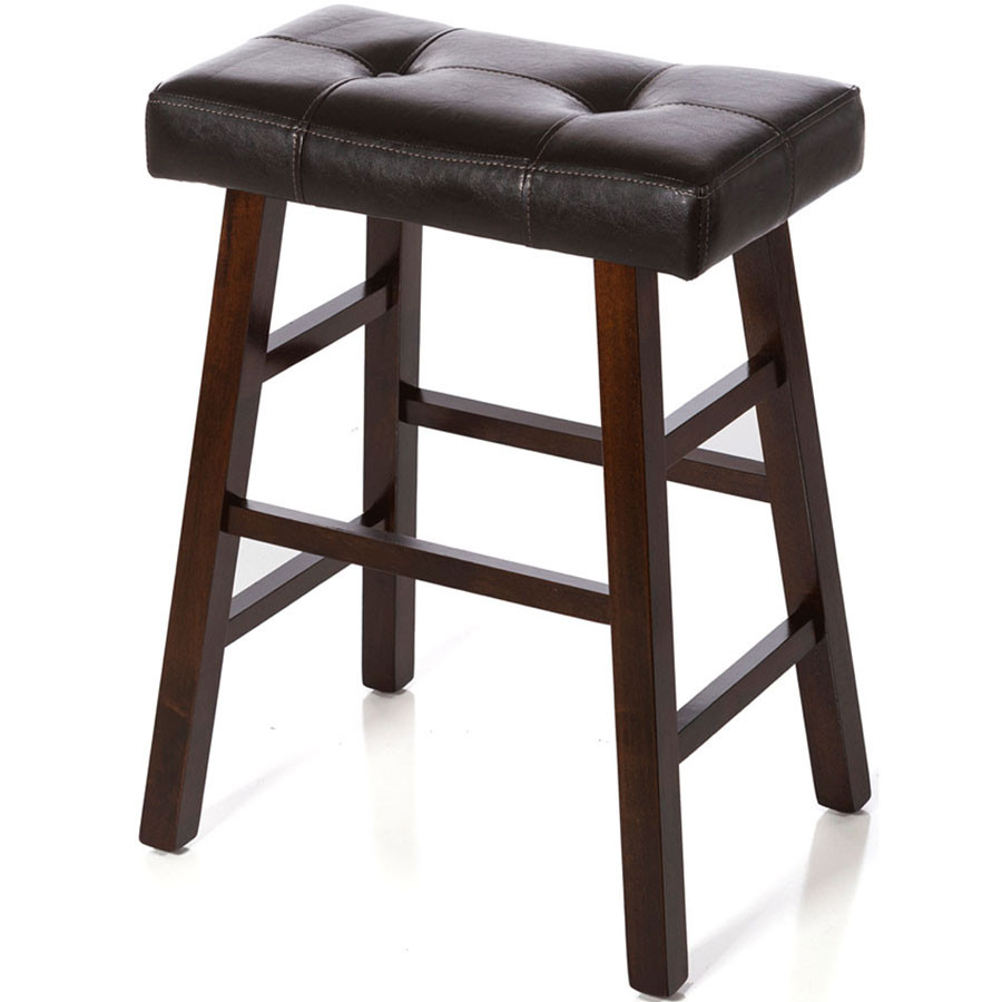 Set of 4  Counter or Bar high Stools Espresso Wood Tufted Faux Leather Finish 