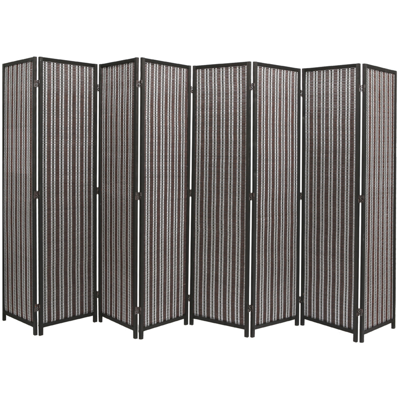 8 Panel Natural, Brown, Or Black Color Wood and Bamboo Weave Room Divider