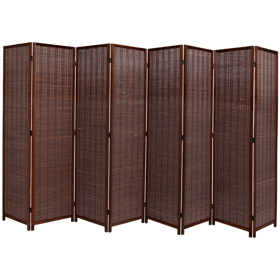 8 Panel Wood and Bamboo Weave Room Divider