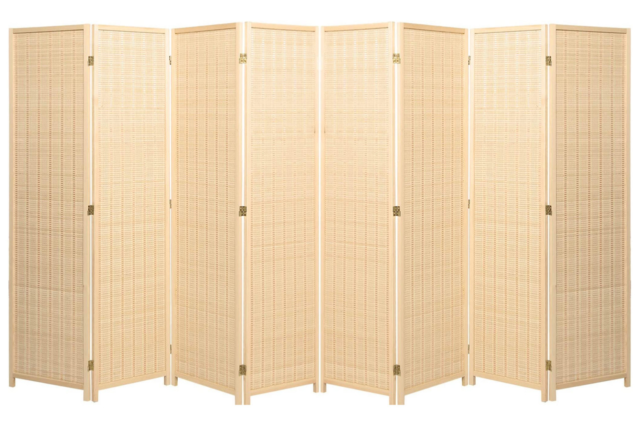 8 Panel Wood and Bamboo Weave Room Divider - Thumbnail 2