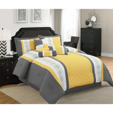 Comforter Bedding Set Grey Yellow Striped with Embroidered Design Comforter Bedding Set Grey Yellow Striped with Embroidered Design