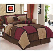 Burgundy Micro Suede Patchwork Comforter Bed-in-a Bag Set Burgundy Micro Suede Patchwork Comforter Bed-in-a Bag Set