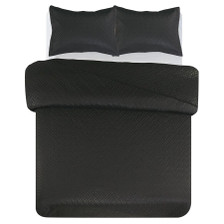 3 PC Squared Stitched Pinsonic Reversible Oversized Bedspread Black Color