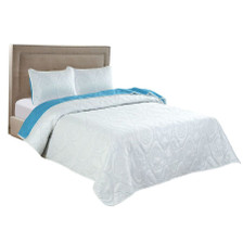 3 PC Shell & Seahorse Stitched Pinsonic Reversible Oversized Bedspread Blue Color