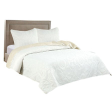 3 PC Shell & Seahorse Stitched Pinsonic Reversible Oversized Bedspread White Color