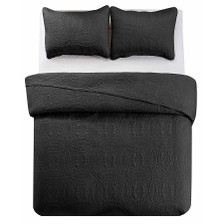 3 Pc Oversized Bedspread Coverlet Set Black Color