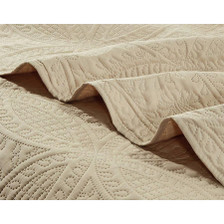 3 Pc Oversized Bedspread Coverlet Set Beige Color