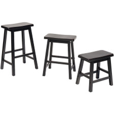 Set of 2 Saddle Backless Bar Counter High Stools Distressed Black Finish Set of 2 Saddle Backless Bar Counter High Stools Distressed Black Finish