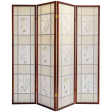 3 or 4 Panels Room Divider Privacy Screen Floral Botanical Print Cherry