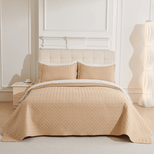 3 PC Pinsonic Reversible Oversized Bedspread Beige Color 3 PC Pinsonic Reversible Oversized Bedspread Beige Color
