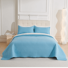3 PC Pinsonic Reversible Oversized Bedspread Blue Color 3 PC Pinsonic Reversible Oversized Bedspread Blue Color