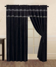 Black and Grey Micro Suede Window Curtain / Drape Set with Valance and Sheer Lining
