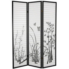 Room Divider 3 Panel Bamboo Floral Print Black Frame Room Divider 3 Panel Bamboo Floral Print Black Frame