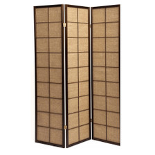 Privacy Screen Folding Room Divider Rattan Insert Walnut
